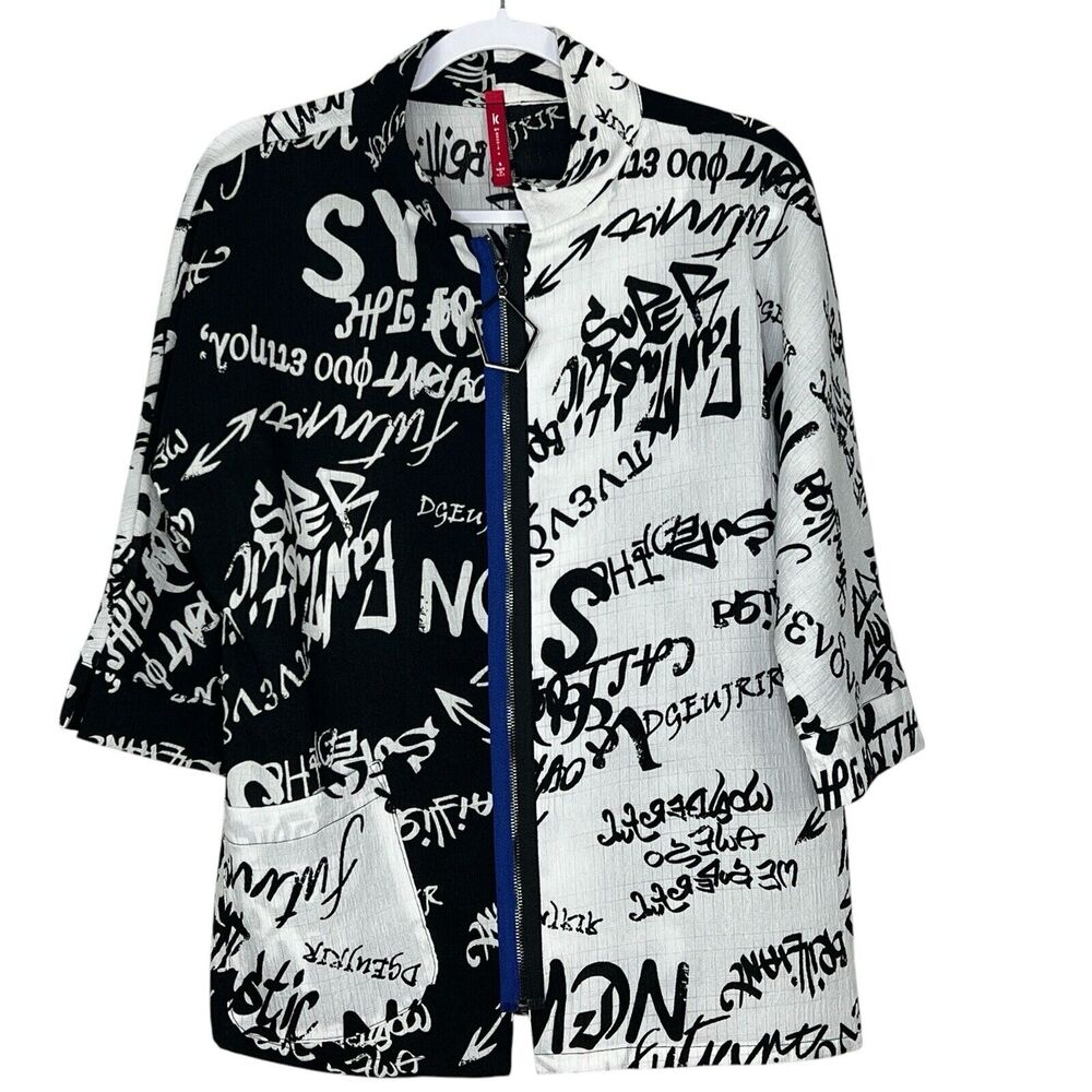 IC by Connie K Womens Jacket Zip Up Lagenlook Zip Up Boxy Art to Wear Size S